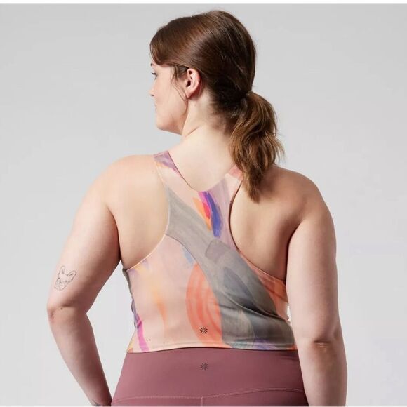 NWT Athleta Conscious Crop Top Printed 1X. Vibrant Pink Orchid. - Picture 2 of 9